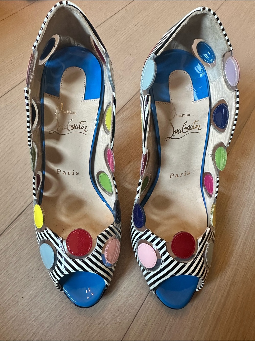 Christian Louboutin Multicolor Polka Dot Peep-Toe Heels